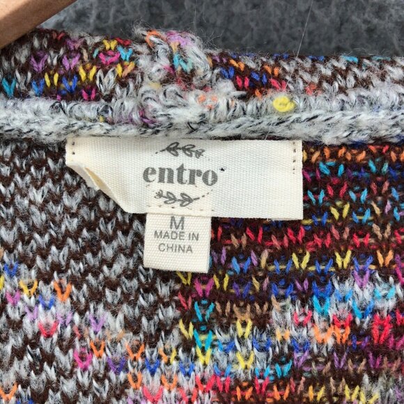 Entro Sweater Womens Medium Ivory Multi Cardigan Sleeveless Hooded Fringe Aztec - Picture 6 of 10